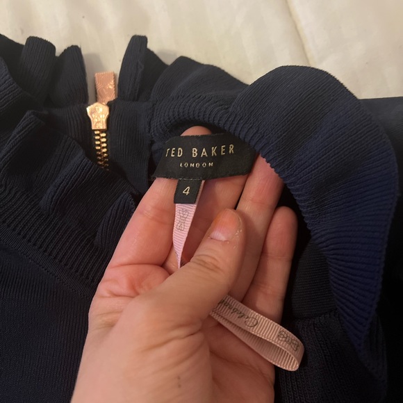 Ted Baker Seema Arboretum Knitted Bodice Floral Dress Navy Sz 4 - Picture 5 of 8